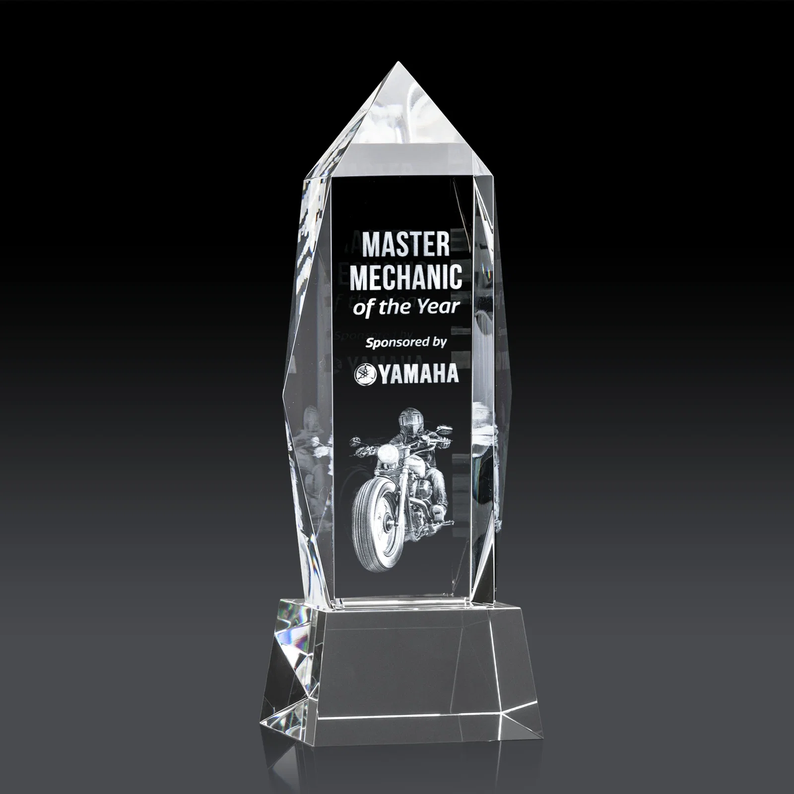 Personalized Optical Crystal Obelisk Award on Tapered Crystal Base, awards for graduation ceremonies