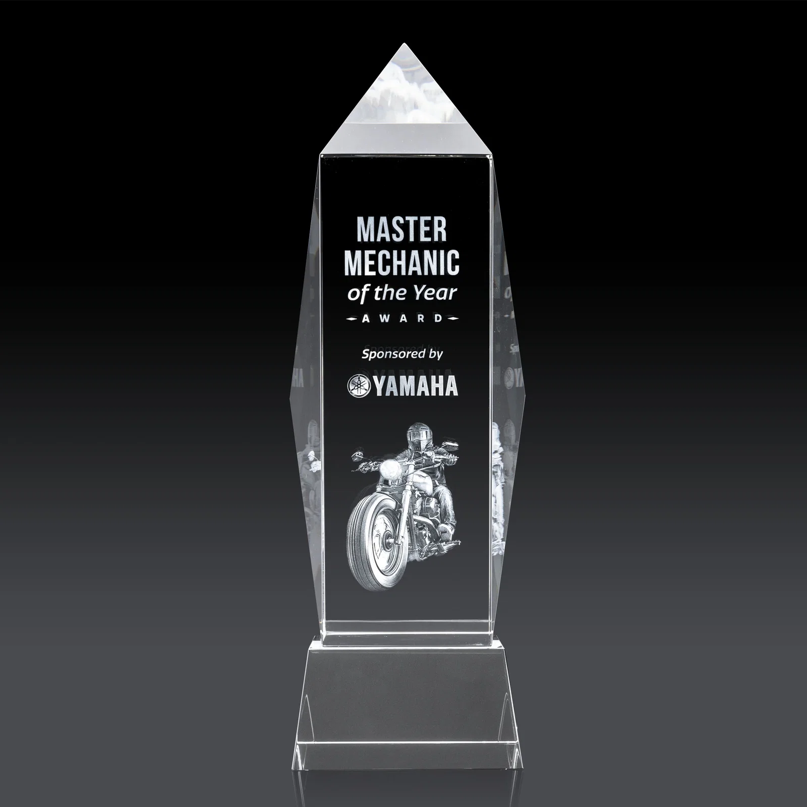 Personalized Optical Crystal Obelisk Award on Tapered Crystal Base, awards for safety achievement programs