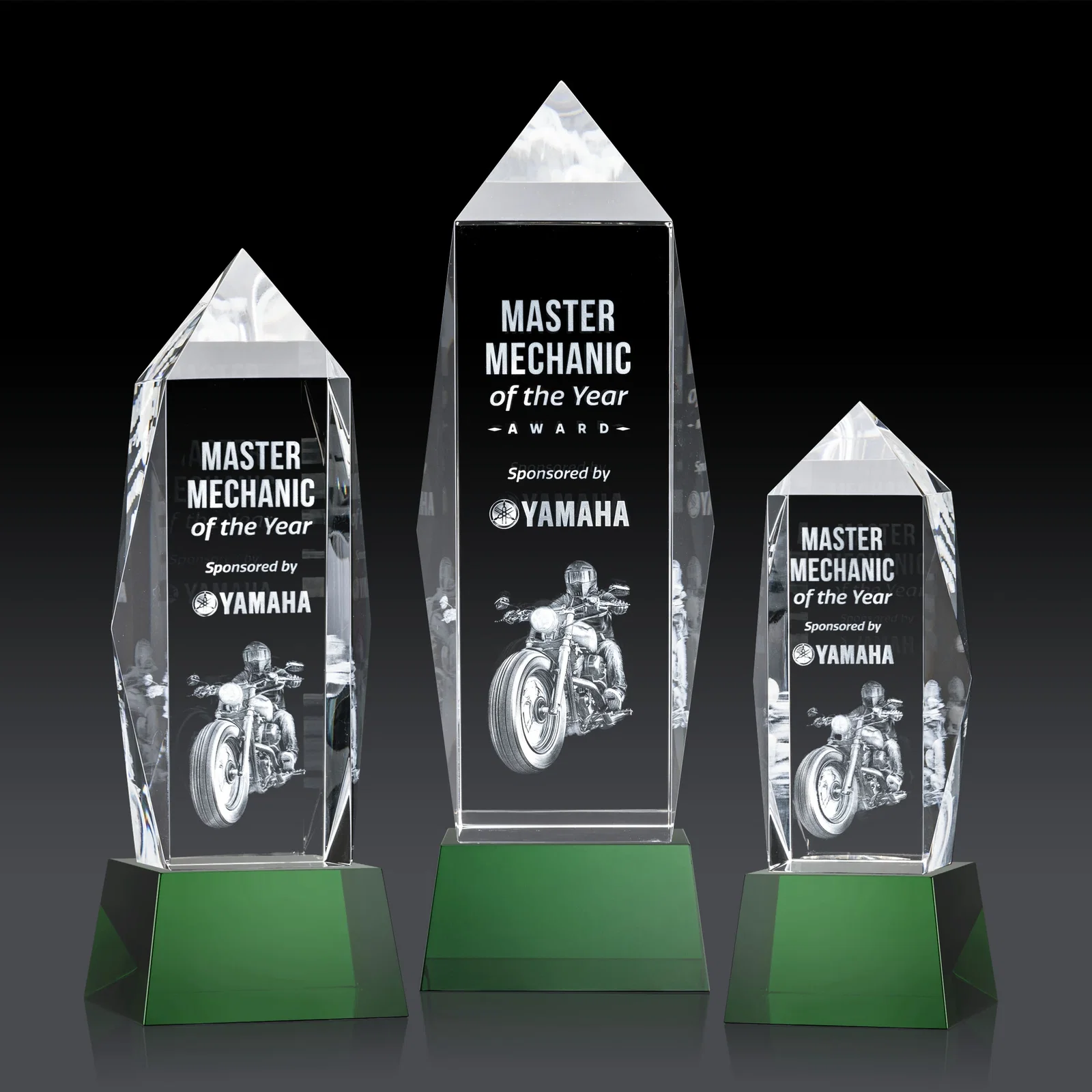 Personalized Optical Crystal Obelisk Award on Tapered Crystal Base, awards for volunteer appreciation