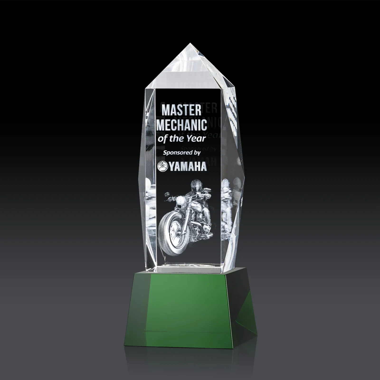 Personalized Optical Crystal Obelisk Award on Tapered Crystal Base, awards for dealer and partner awards