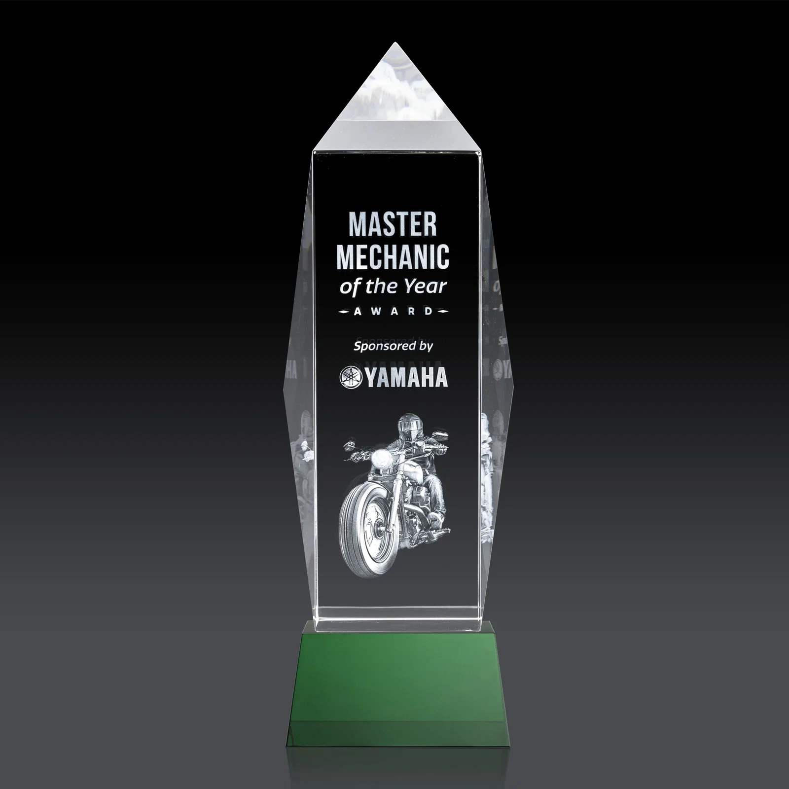 Promotional Optical Crystal Obelisk Award on Tapered Crystal Base, awards for employee recognition