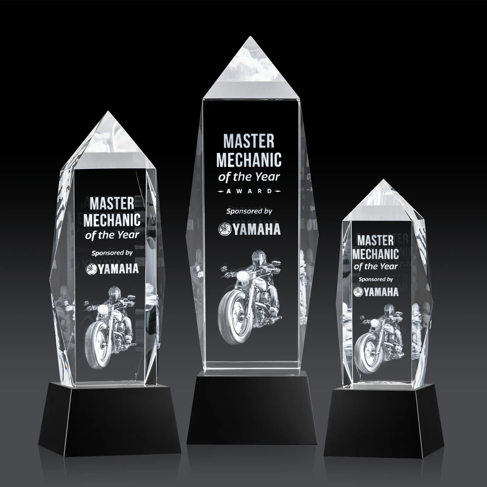 Promotional Optical Crystal Obelisk Award on Tapered Crystal Base, awards for corporate award ceremonies