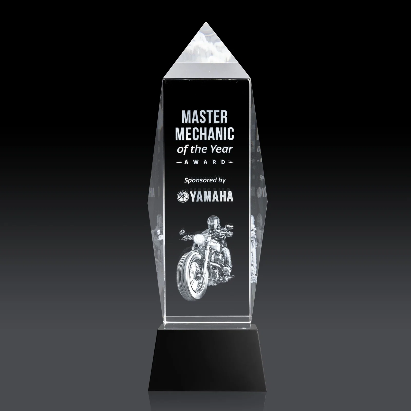 Promotional Optical Crystal Obelisk Award on Tapered Crystal Base, awards for retirement presentations