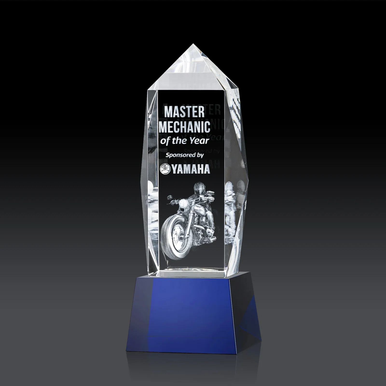 Promotional Optical Crystal Obelisk Award on Tapered Crystal Base, awards for donor appreciation