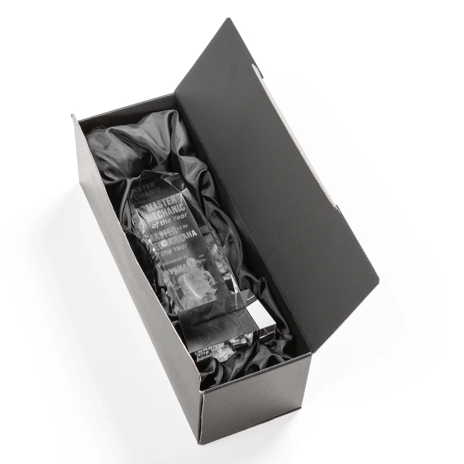 Custom Optical Crystal Obelisk Award on Tapered Crystal Base, awards for retirement presentations