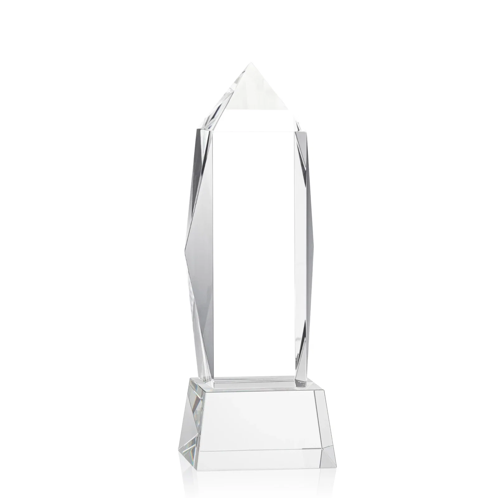 Custom printed Optical Crystal Obelisk Award on Tapered Crystal Base, awards for service anniversary gifts