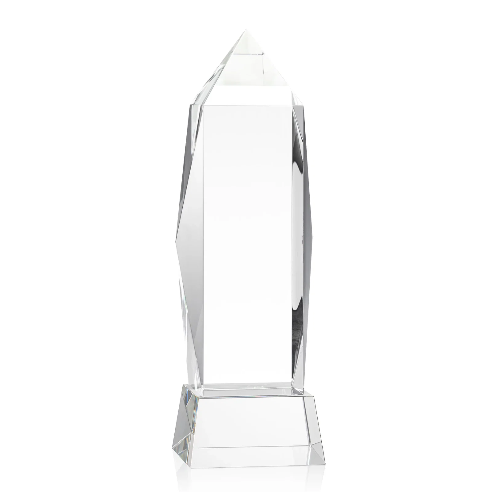 Custom printed Optical Crystal Obelisk Award on Tapered Crystal Base, awards for sales achievement awards