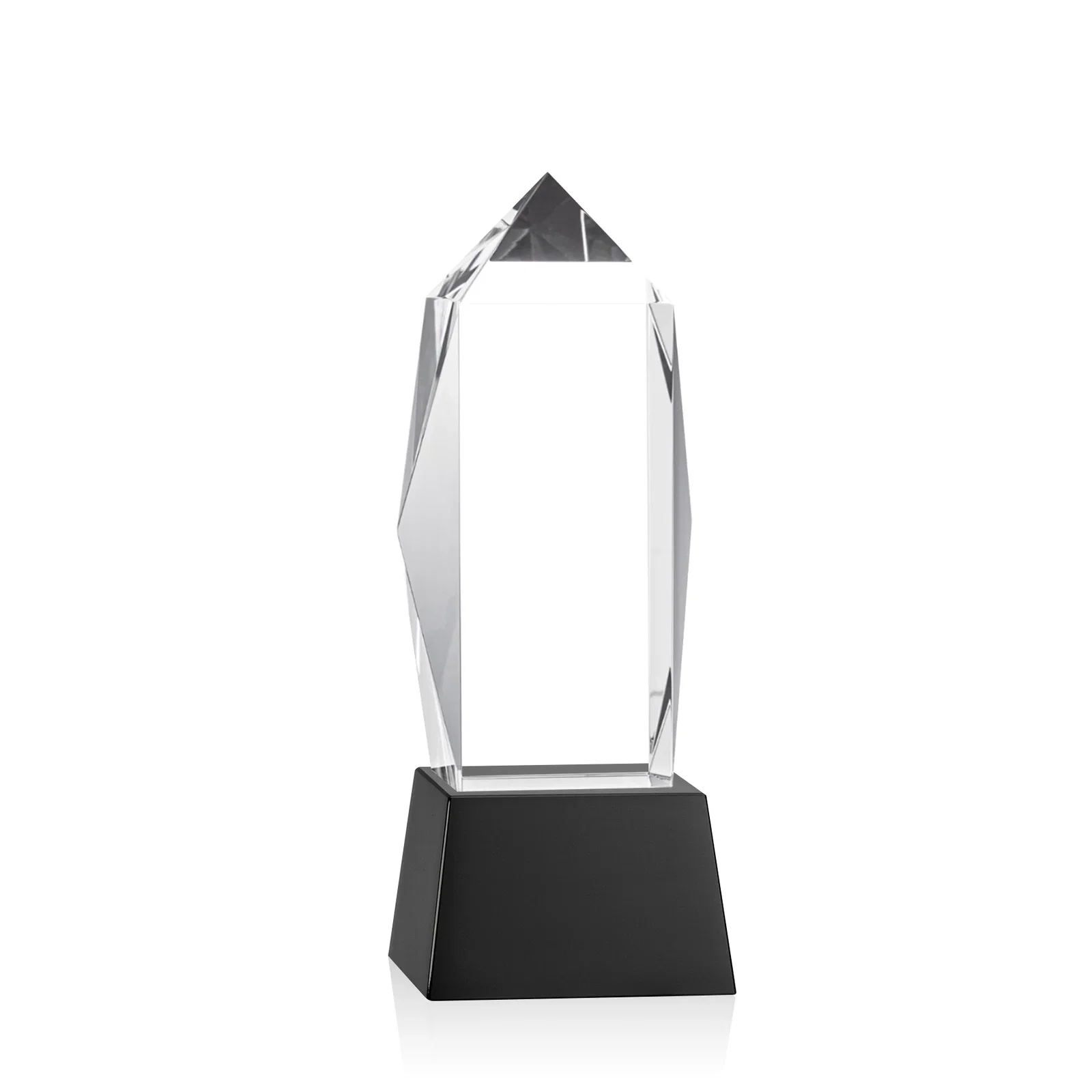 Custom printed Optical Crystal Obelisk Award on Tapered Crystal Base, awards for retirement presentations
