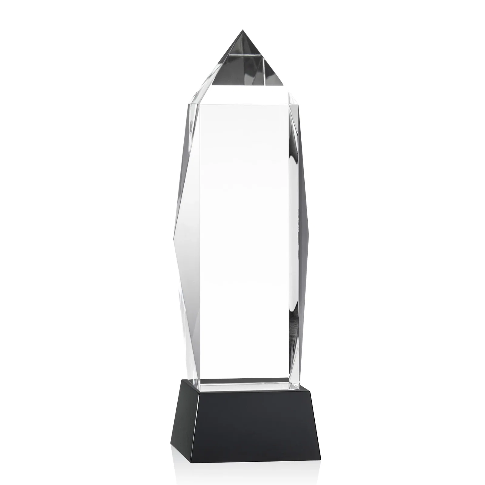 Custom printed Optical Crystal Obelisk Award on Tapered Crystal Base, awards for donor appreciation