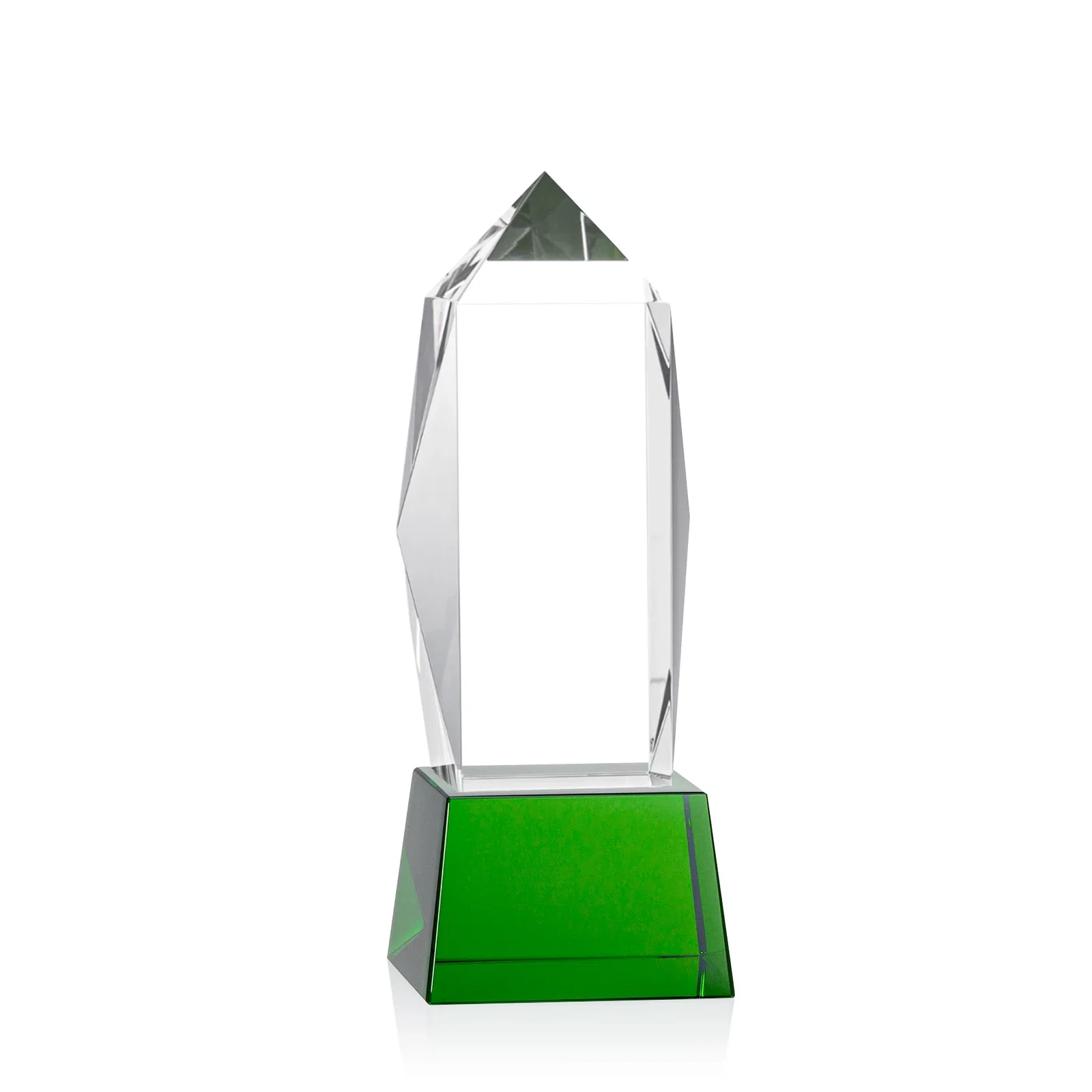Custom printed Optical Crystal Obelisk Award on Tapered Crystal Base, awards for graduation ceremonies