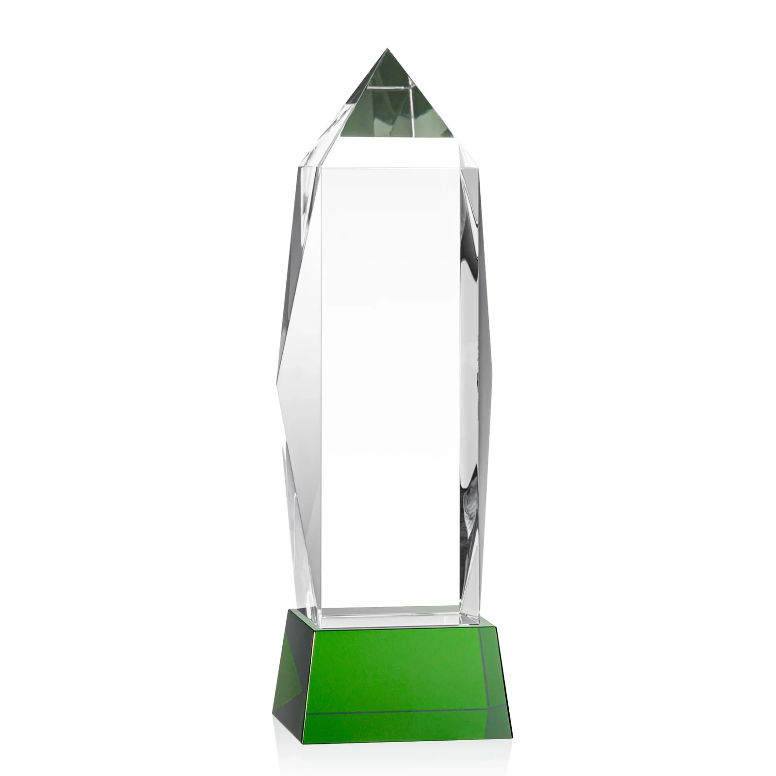 Custom printed Optical Crystal Obelisk Award on Tapered Crystal Base, awards for volunteer appreciation