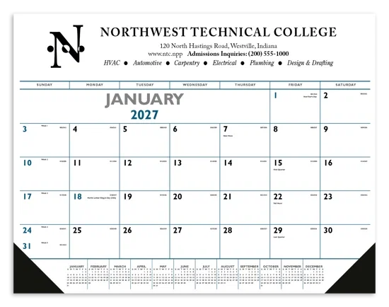 Triumph® Calendars Blue & Black Desk Pad with Vinyl Corners