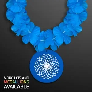 Blue Flower Hawaiian Lei with Custom Medallion — view 2