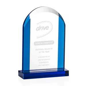 Blue-Framed Crystal Award with Clear Center