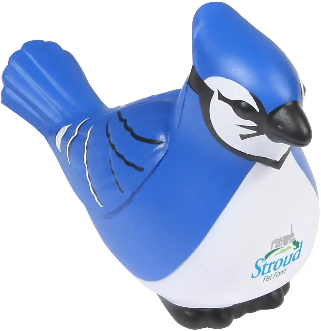 Blue Jay Stress Reliever, custom blue jay foam squeeze toy for branded mascot logo giveaways