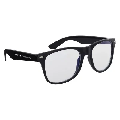 Blue light blocking glasses viewed straight on from the front
