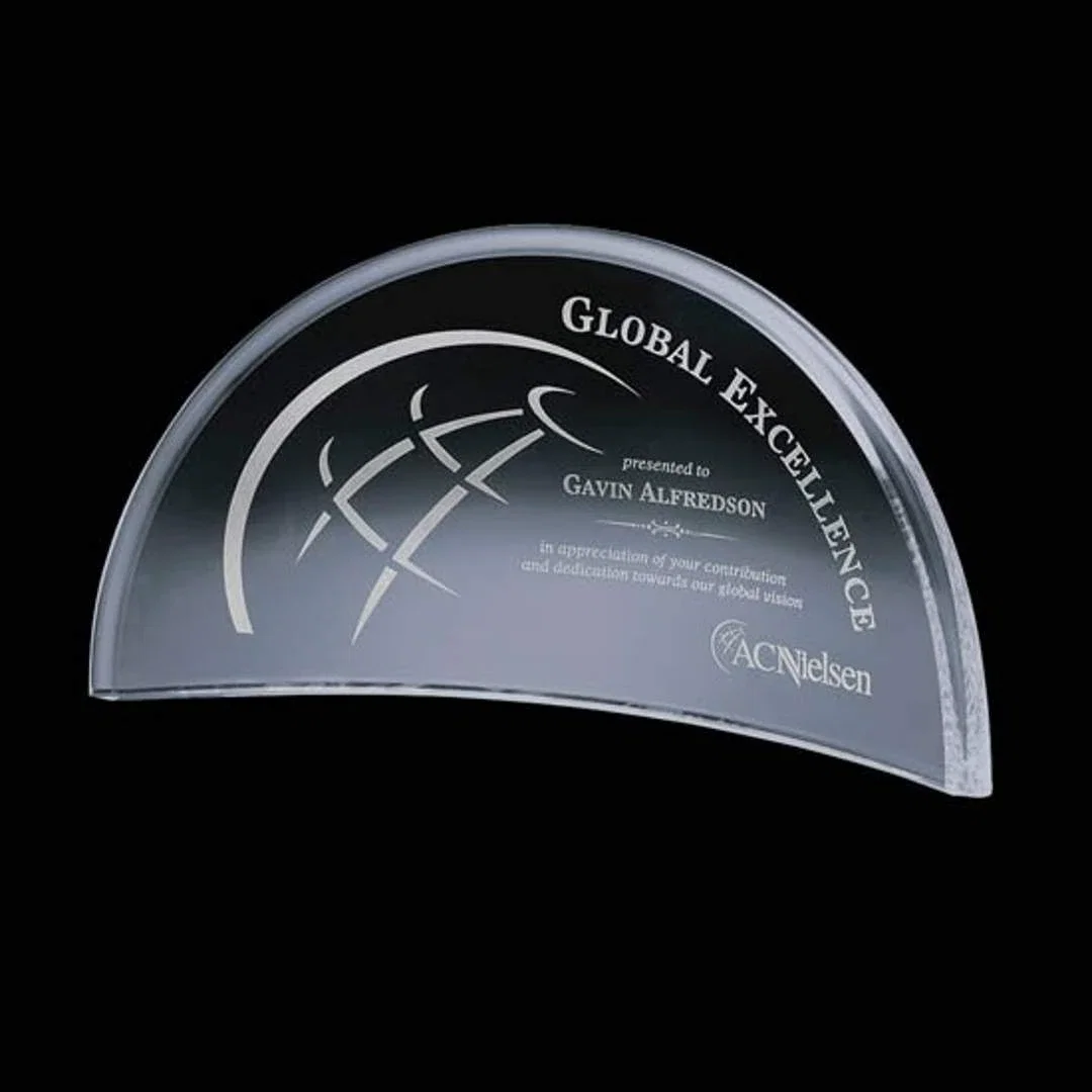 Custom Self-Supporting Starfire Crystal Crescent Award, awards for service anniversary gifts