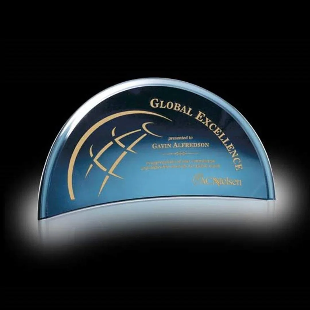 Custom Self-Supporting Starfire Crystal Crescent Award, awards for retirement presentations