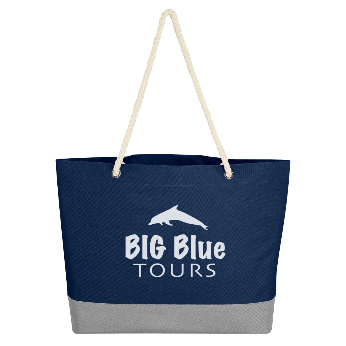 Large beach tote with rope handles and a wide opening