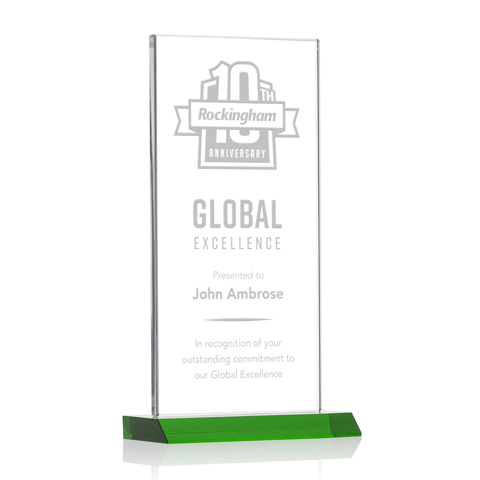 Custom Starfire Crystal Upright Award on Mitered Base, awards for company anniversary events