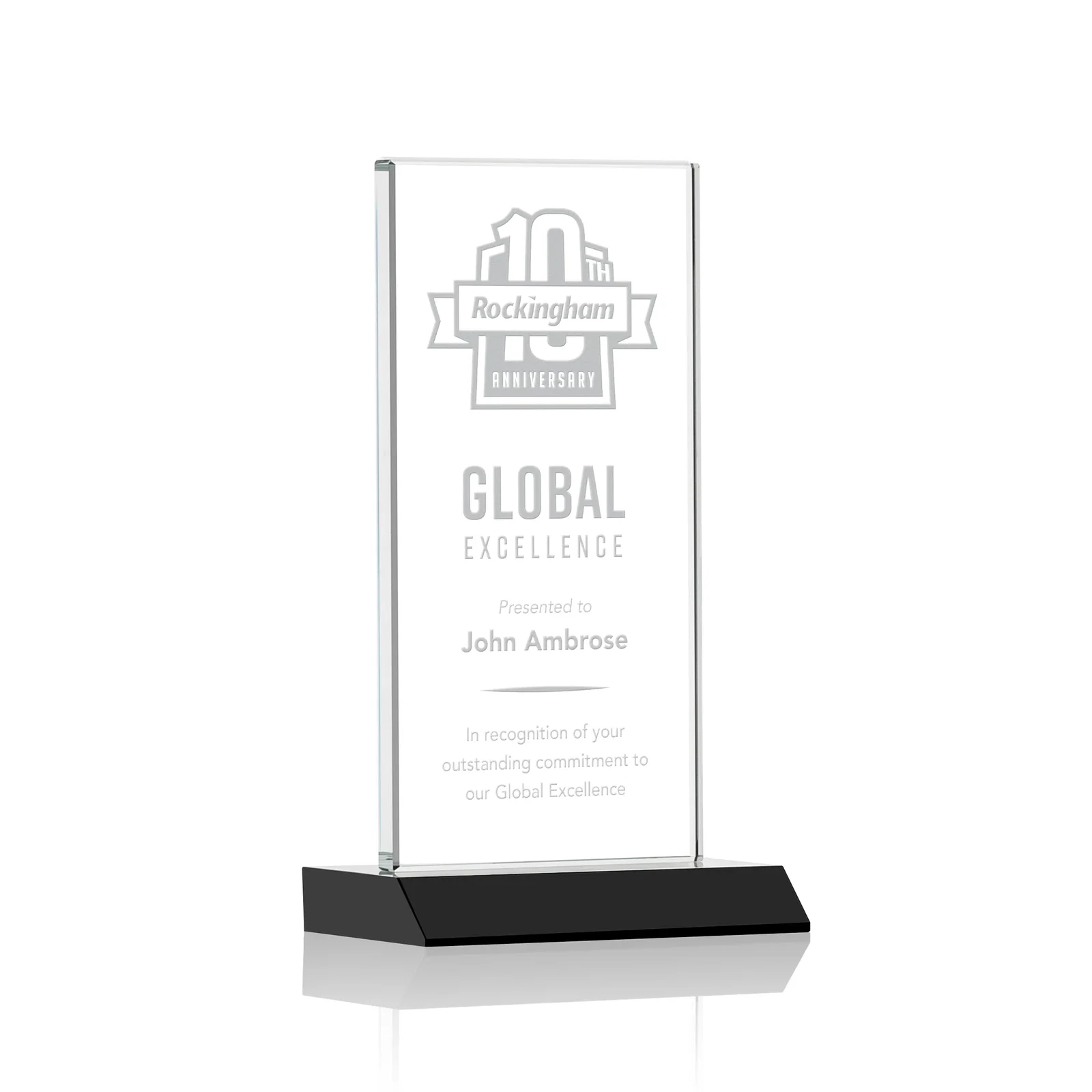 Personalized Starfire Crystal Upright Award on Mitered Base, awards for corporate award ceremonies