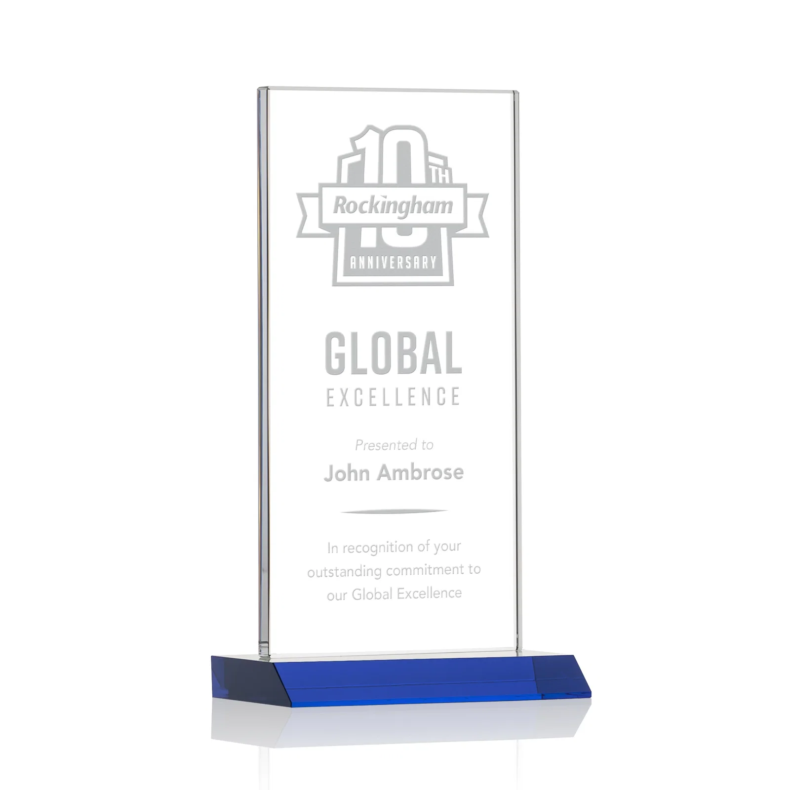 Personalized Starfire Crystal Upright Award on Mitered Base, awards for donor appreciation