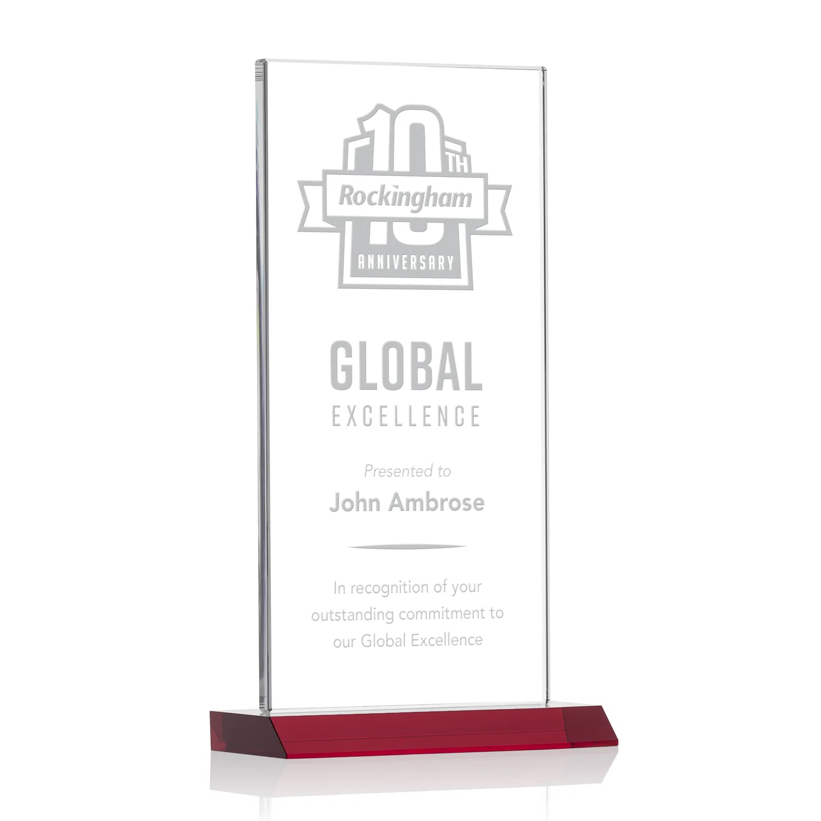 Personalized Starfire Crystal Upright Award on Mitered Base, awards for company anniversary events