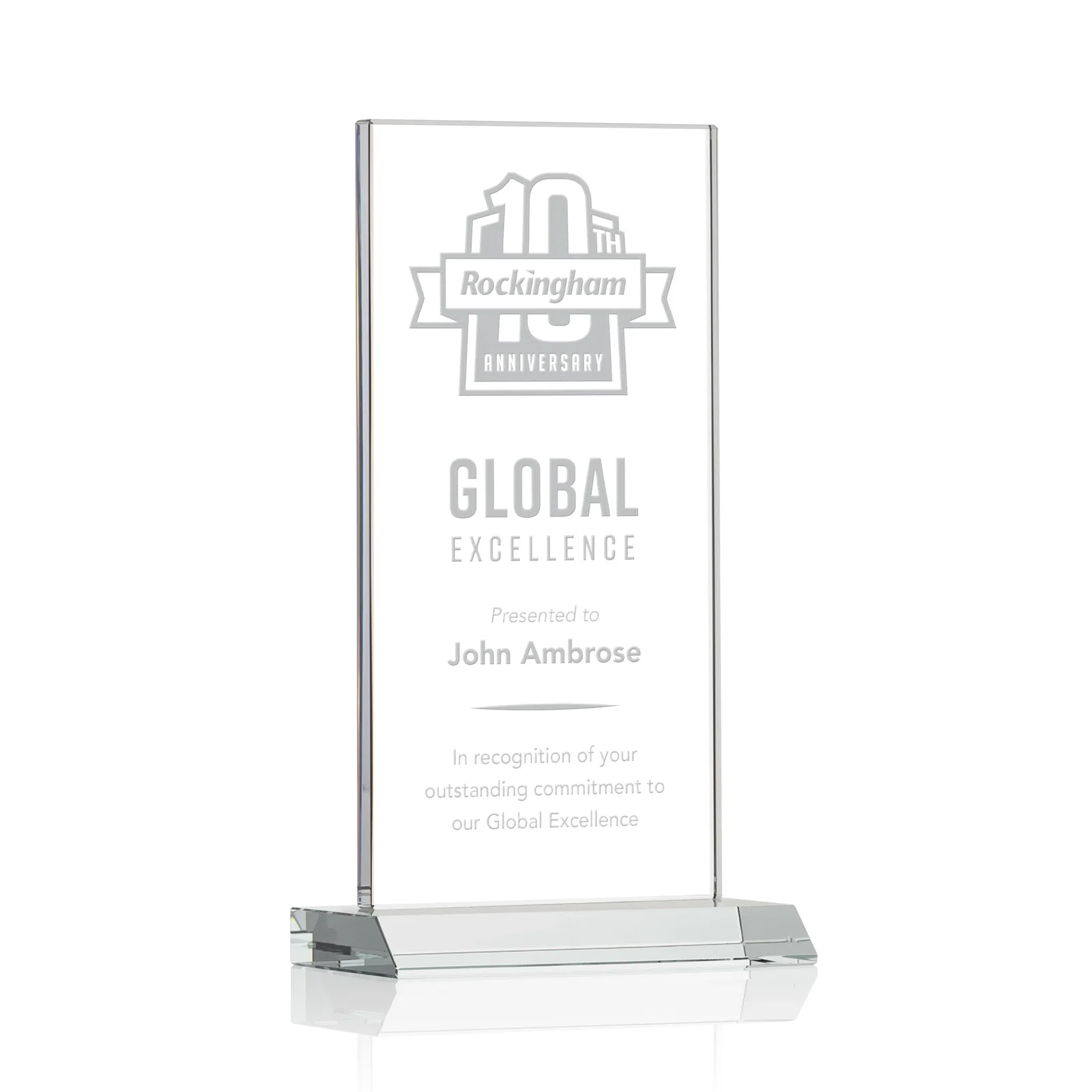 Custom Starfire Crystal Upright Award on Mitered Base, awards for service anniversary gifts
