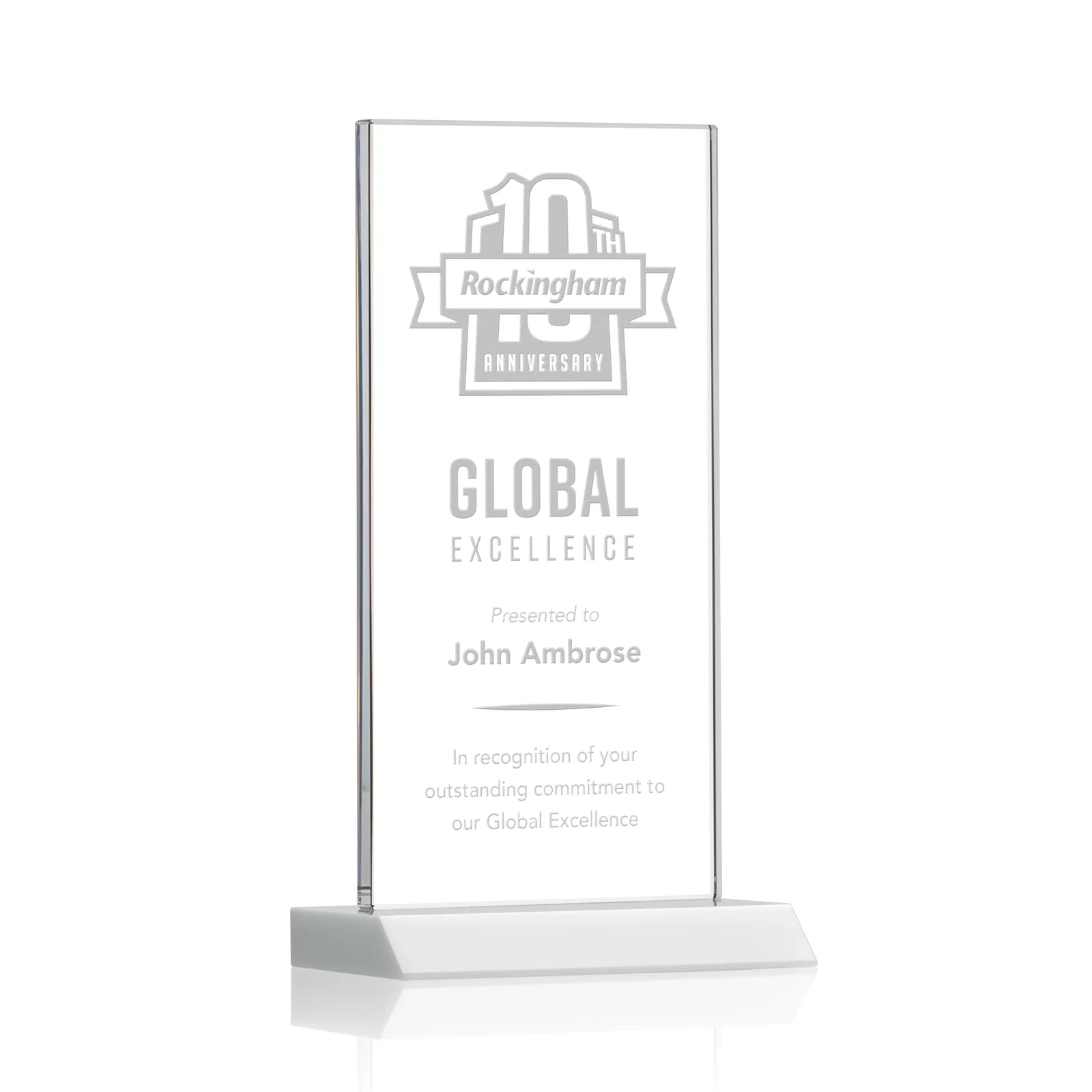 Promotional Starfire Crystal Upright Award on Mitered Base, awards for donor appreciation
