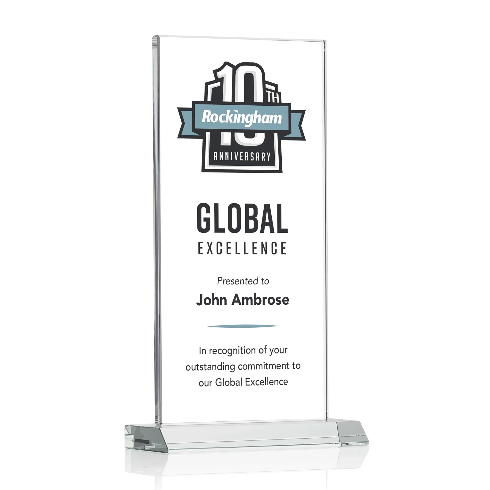 Promotional Starfire Crystal Upright Award on Mitered Base, awards for company anniversary events
