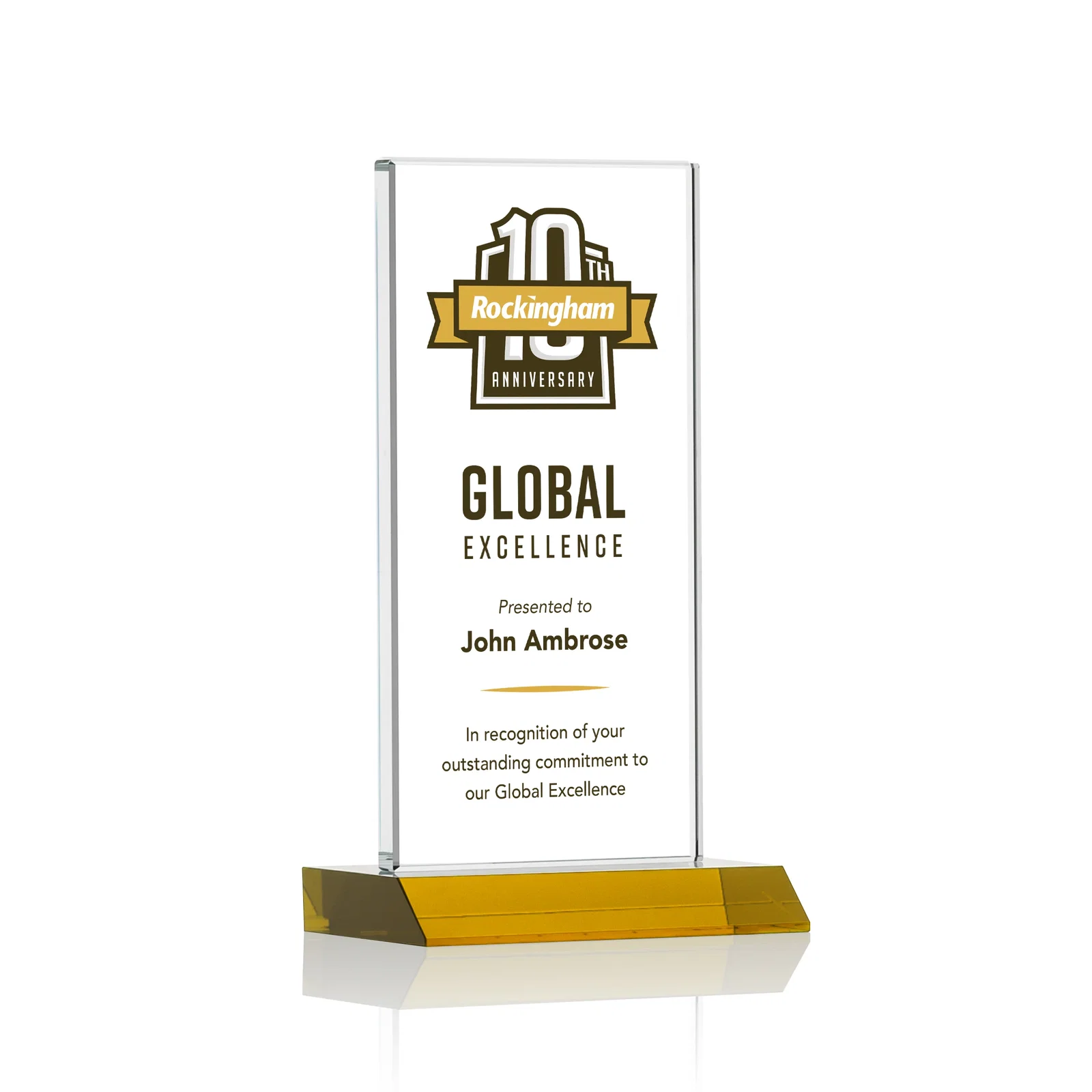 Branded Starfire Crystal Upright Award on Mitered Base, awards for corporate award ceremonies