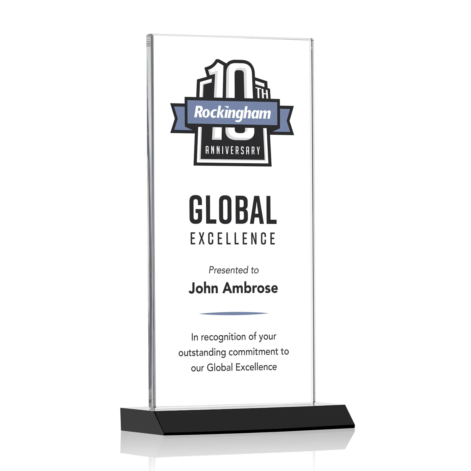 Branded Starfire Crystal Upright Award on Mitered Base, awards for company anniversary events