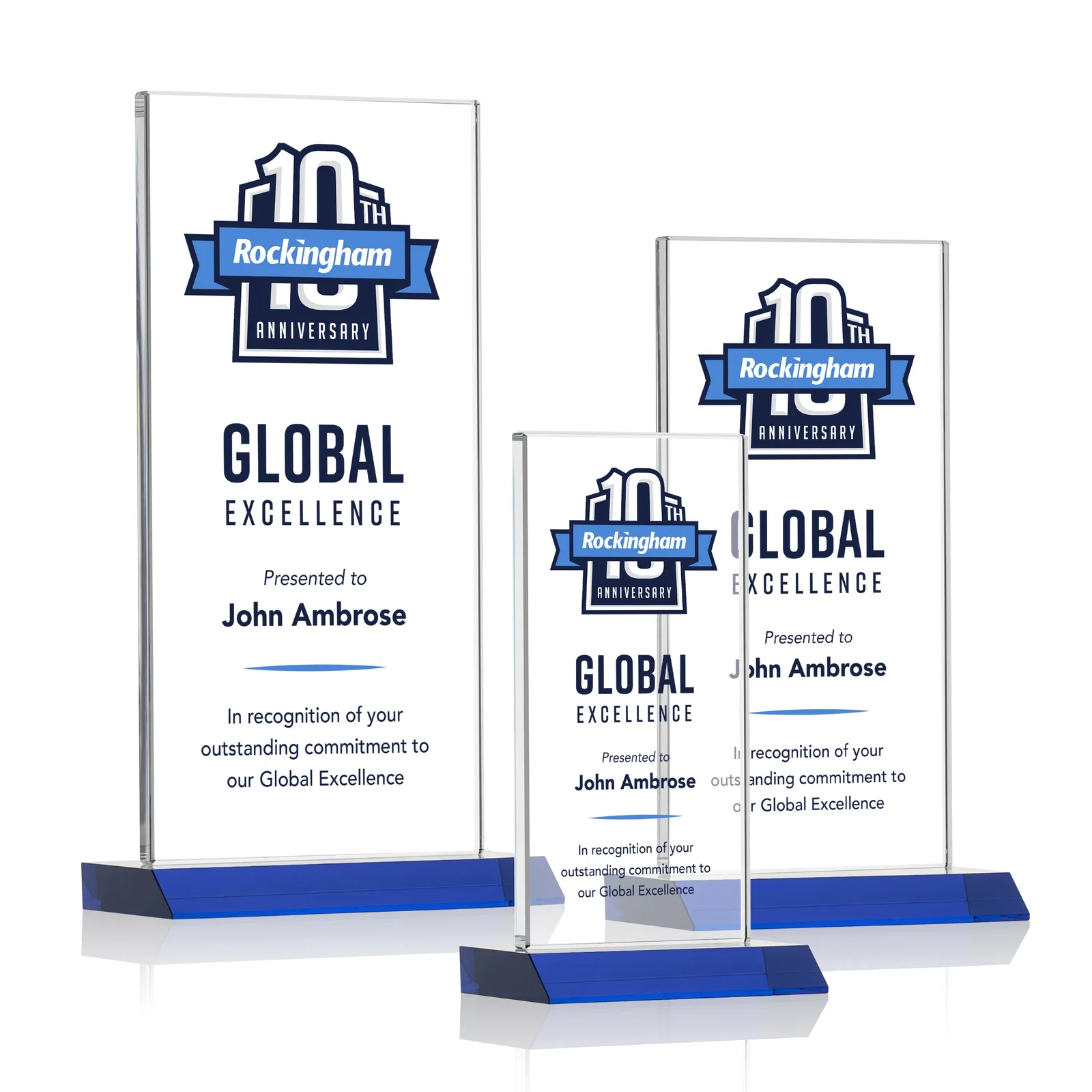 Custom printed Starfire Crystal Upright Award on Mitered Base, awards for employee recognition