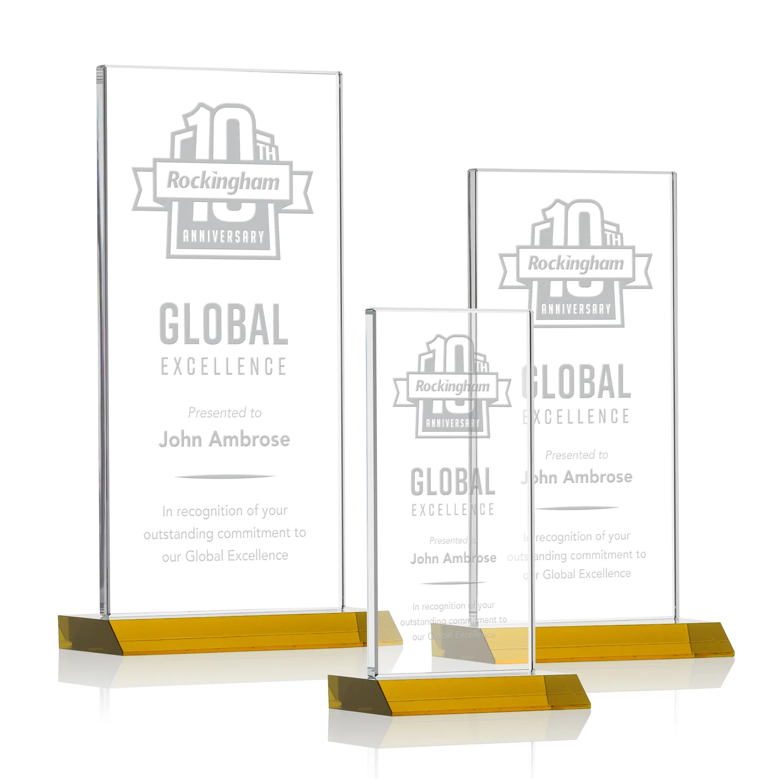 Custom Starfire Crystal Upright Award on Mitered Base, awards for retirement presentations