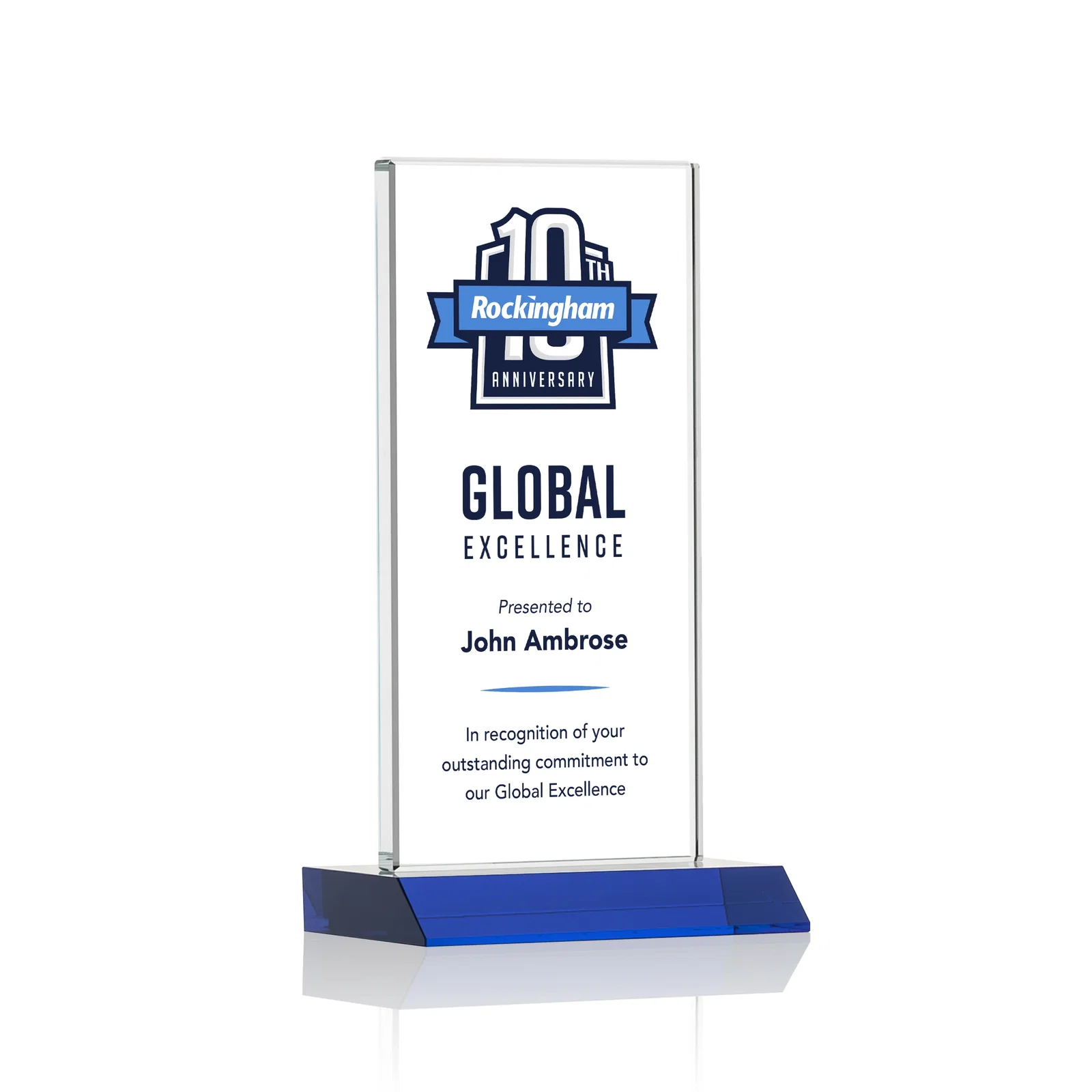 Custom printed Starfire Crystal Upright Award on Mitered Base, awards for corporate award ceremonies