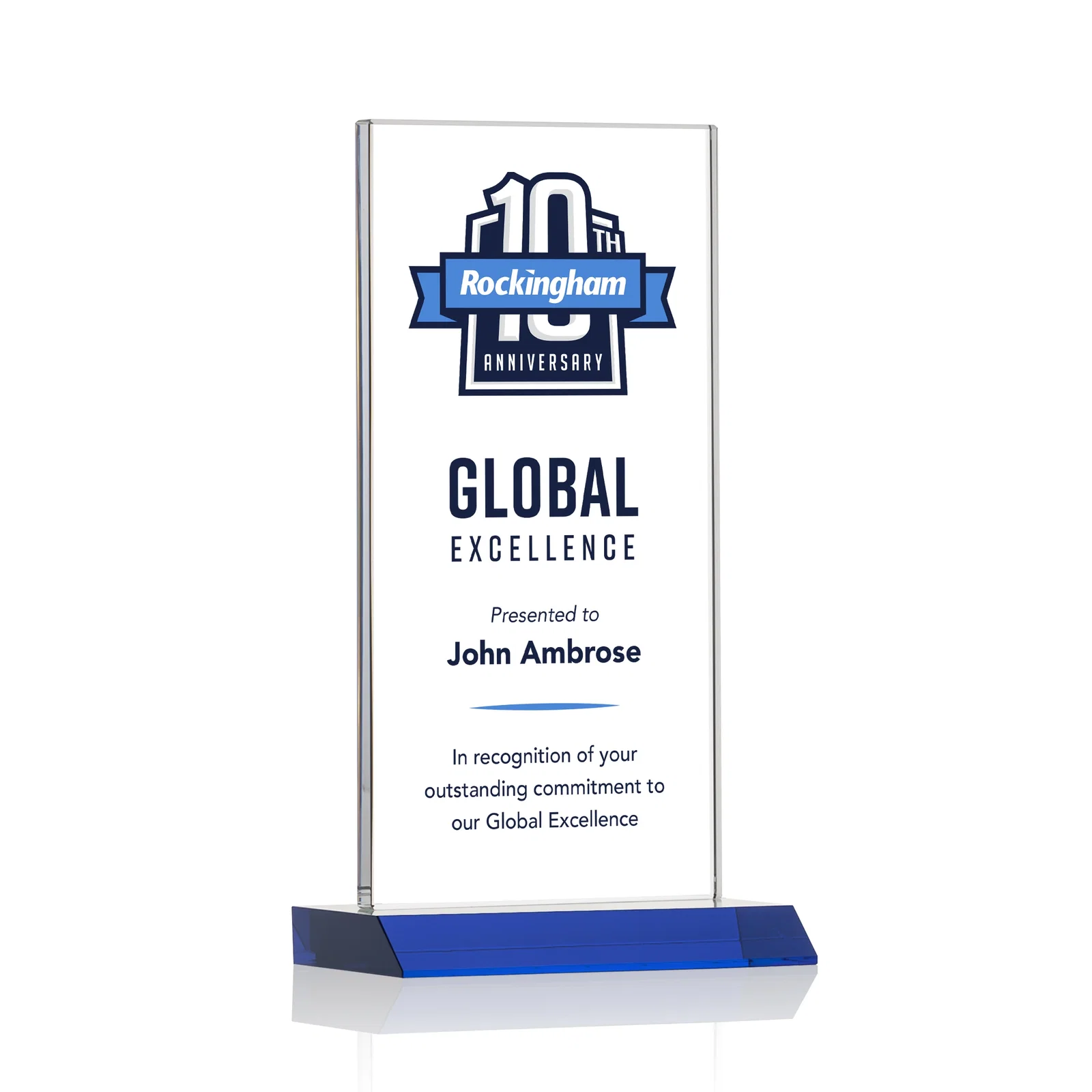 Custom printed Starfire Crystal Upright Award on Mitered Base, awards for service anniversary gifts