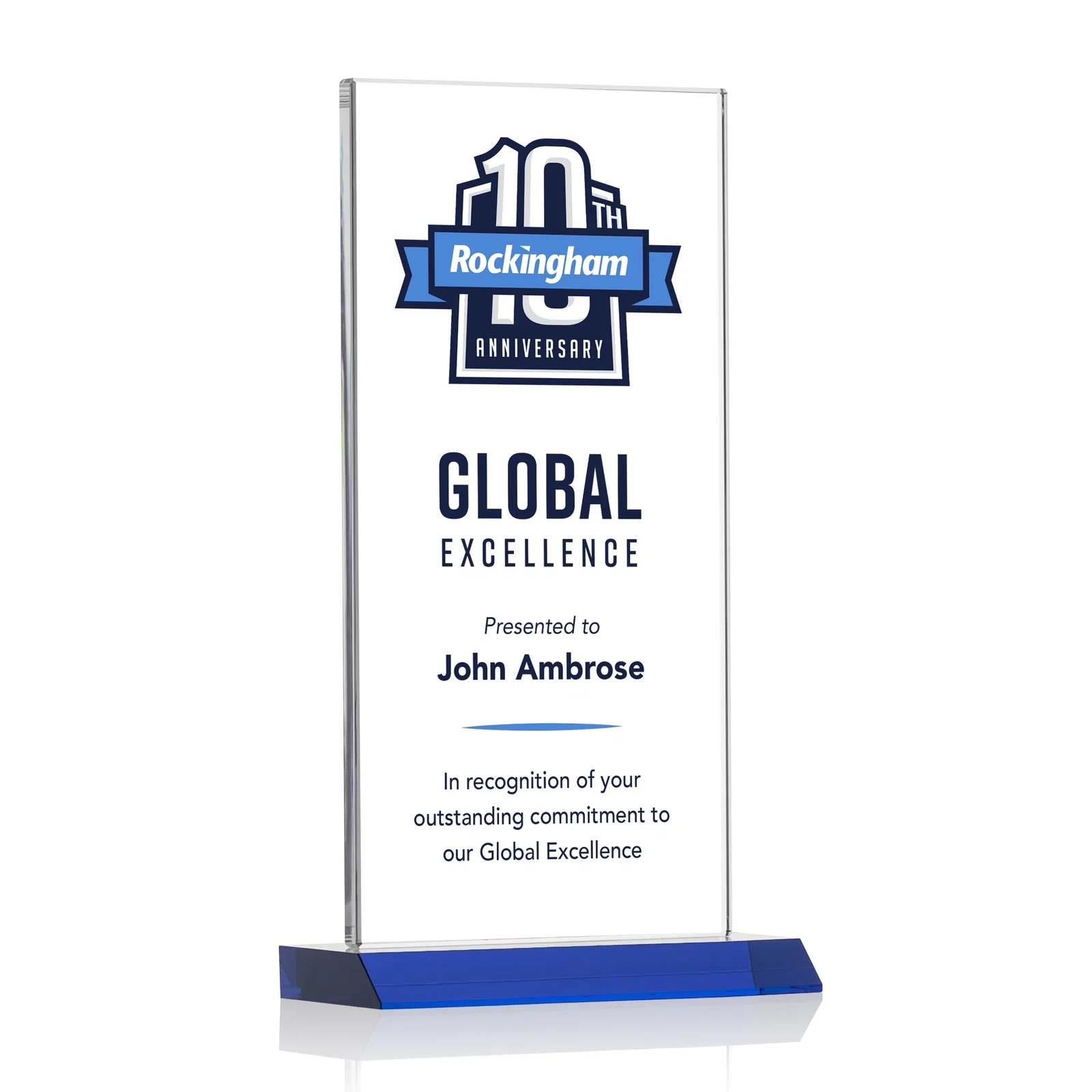 Custom printed Starfire Crystal Upright Award on Mitered Base, awards for sales achievement awards