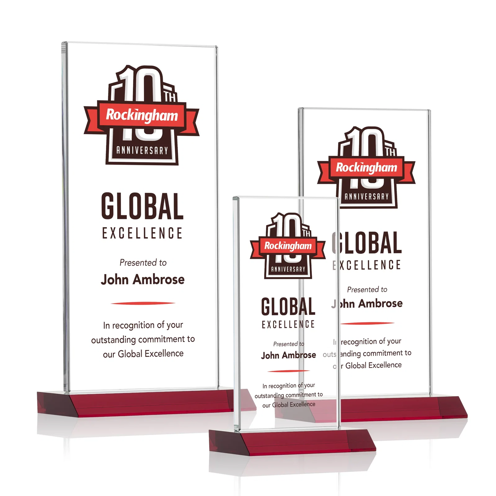 Custom printed Starfire Crystal Upright Award on Mitered Base, awards for retirement presentations