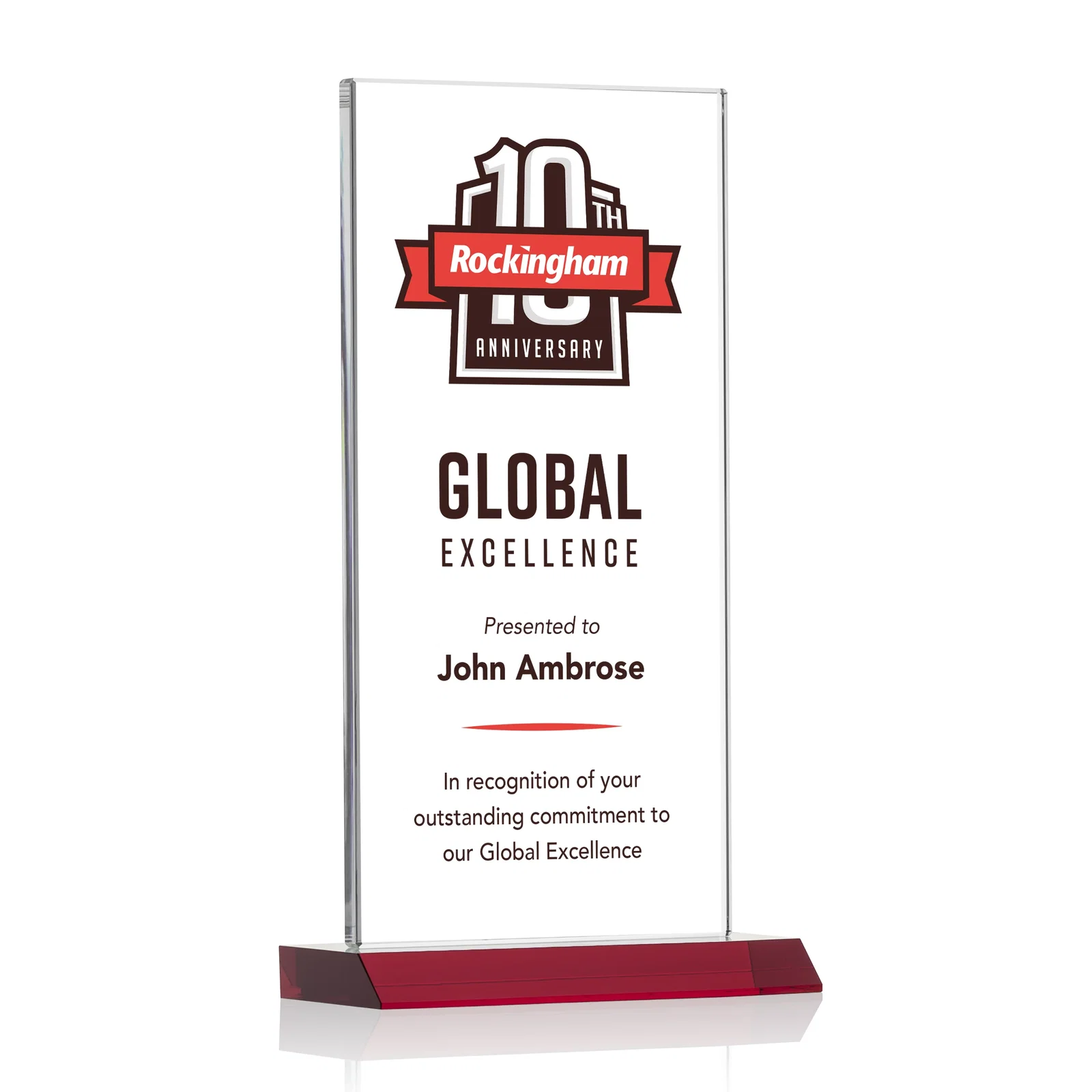 Custom printed Starfire Crystal Upright Award on Mitered Base, awards for graduation ceremonies