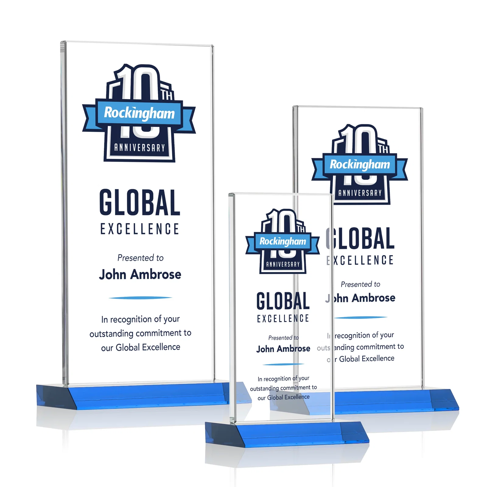 Custom printed Starfire Crystal Upright Award on Mitered Base, awards for safety achievement programs