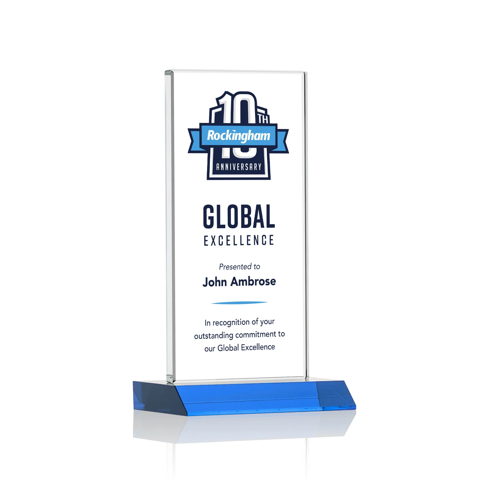 Custom printed Starfire Crystal Upright Award on Mitered Base, awards for volunteer appreciation