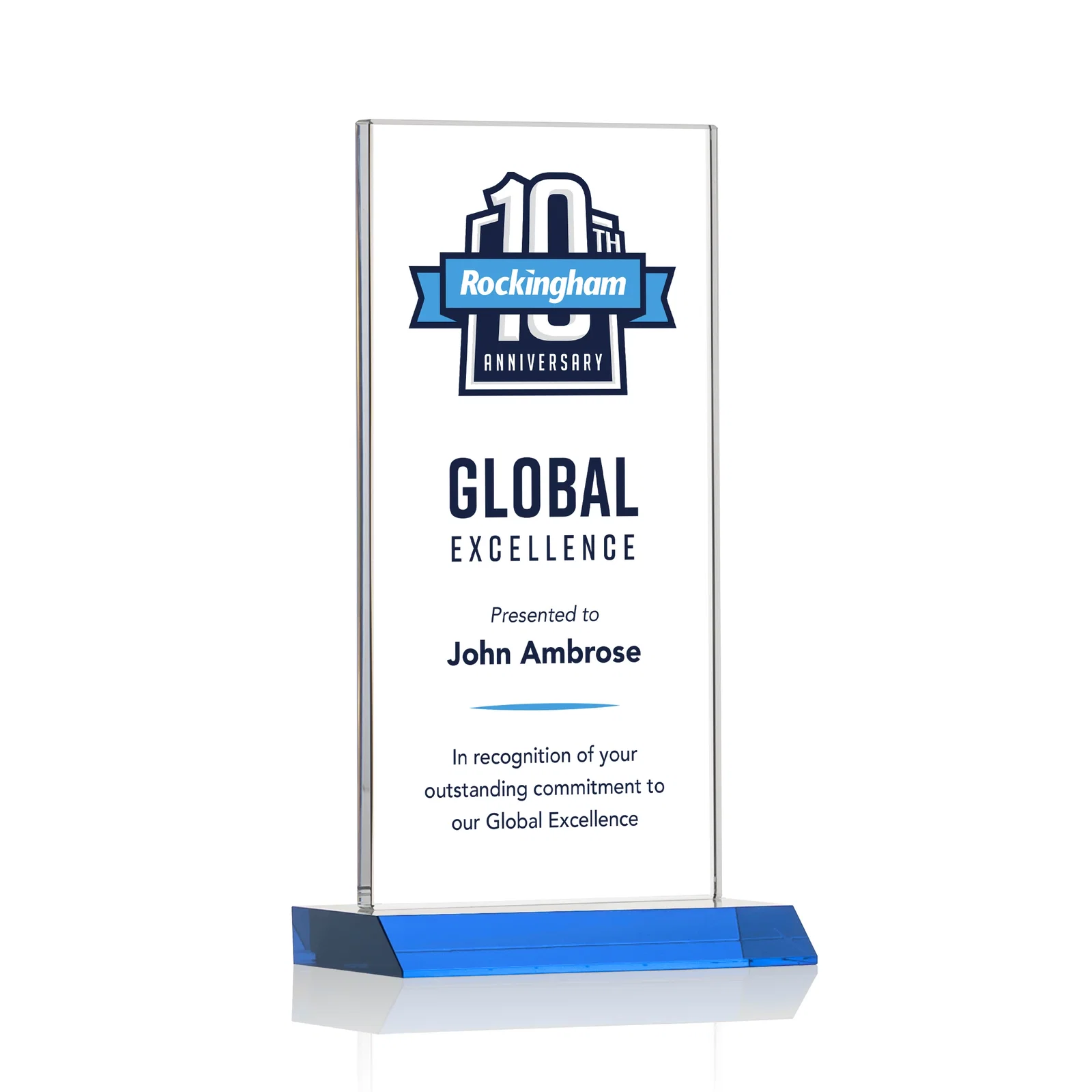 Custom printed Starfire Crystal Upright Award on Mitered Base, awards for dealer and partner awards