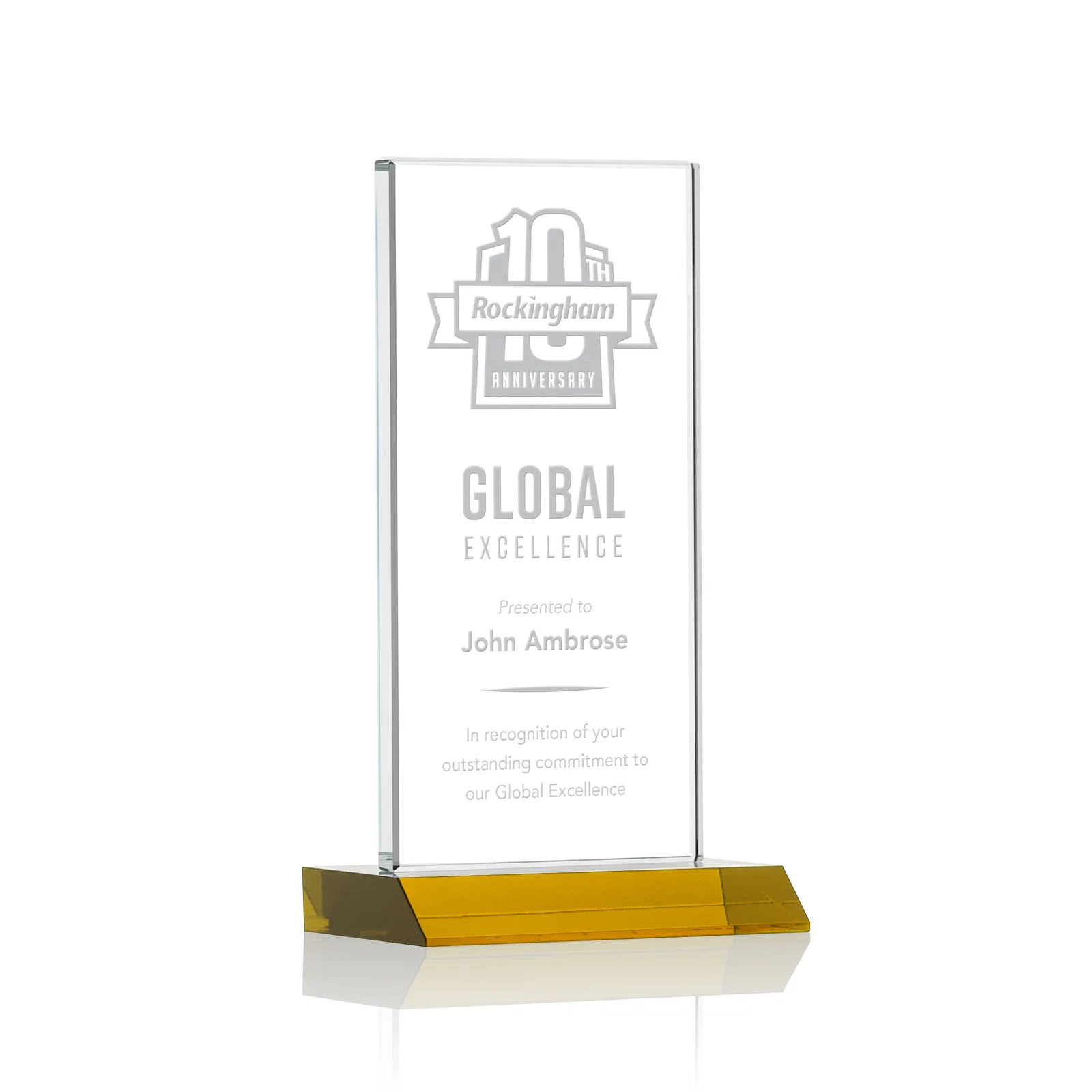 Custom Starfire Crystal Upright Award on Mitered Base, awards for team milestone celebrations