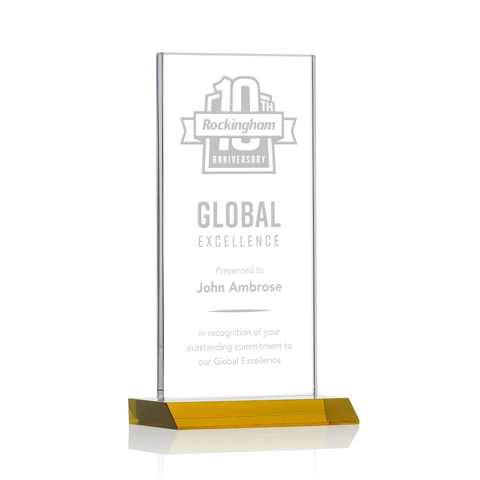 Custom Starfire Crystal Upright Award on Mitered Base, awards for donor appreciation