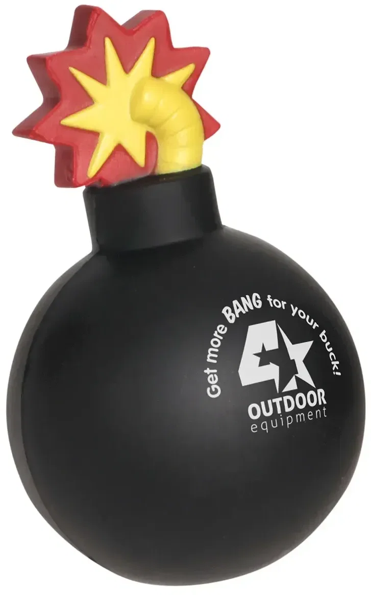 Custom Bomb With Fuse Stress Reliever, fused-bomb promotional foam squeeze toy with logo imprint area