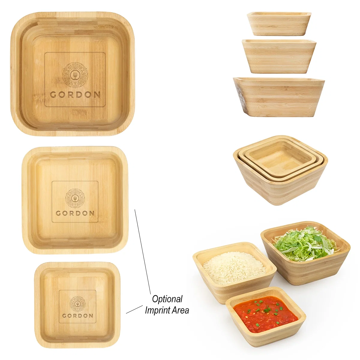 Bamboo nesting bowl set with pieces stacked inside each other