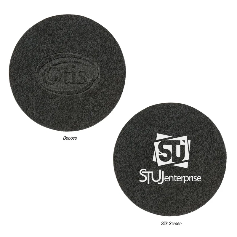 Imprint area centered on the face of the leather drink rest
