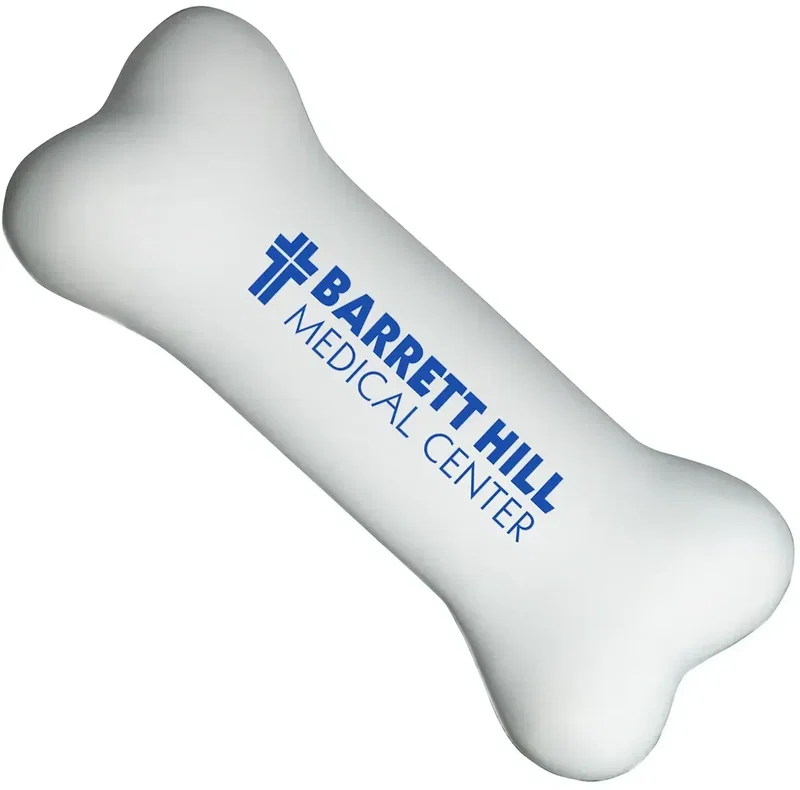 Custom Squeezable Bone Stress Reliever, branded dog-bone squeeze toy with logo print area for pet clinics