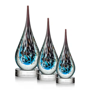 Sapphire Copper and Black Swirl Glass Teardrop Award
