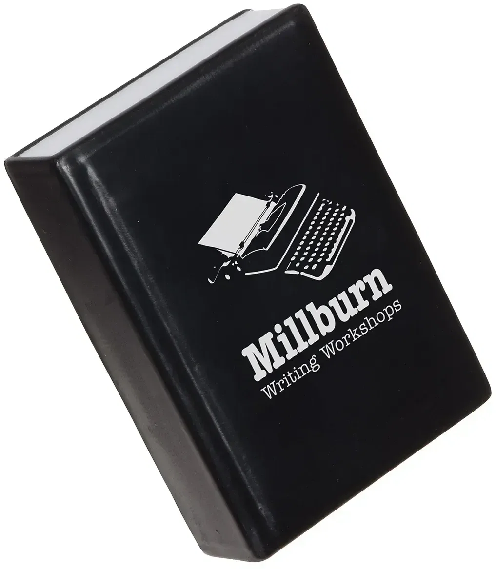 Custom Book Stress Reliever, branded book-shaped squeeze toy with logo print for schools and libraries